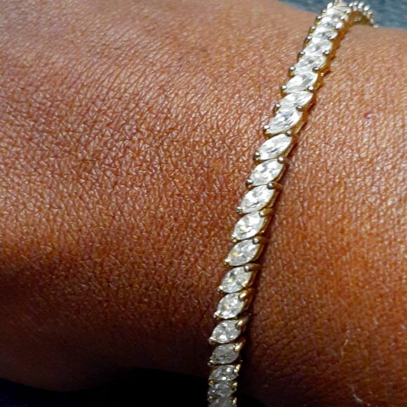 14K OVER STERLING CZ TENNIS BRACELET 7.5" - Picture 1 of 6